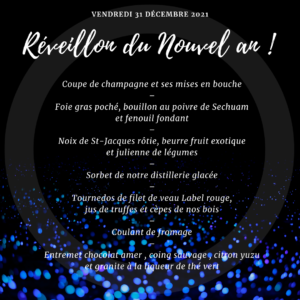 Menu du réveillon de nouvel an 2022 chez Lou Cantoun de Bernard Gisquet à Cestayrols, Tarn